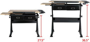 Adjustable Drafting &  Drawing Table Artist Desk Tilting Tabletop Art Craft Work Station with Storage Drawers and Stool