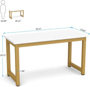 odern Computer Desk, 55 inches Large Office Desk Computer Table Study Writing Desk for Home Office, White Gold Metal Frame