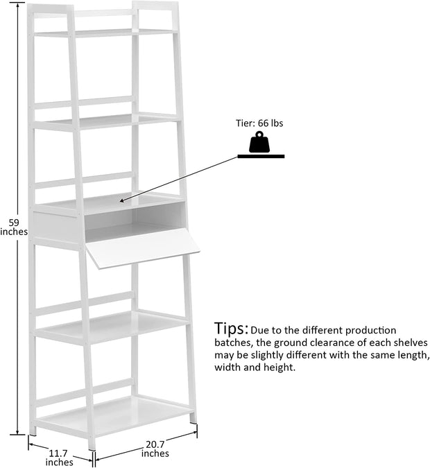 5 Tier Bamboo Ladder Shelf Bookcase, Modern Open Book Case for Living Room, Bedroom and Office