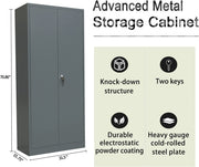 Metal Storage Cabinet with 2 Doors and 4 Shelves,  Steel Storage Cabinet for Office