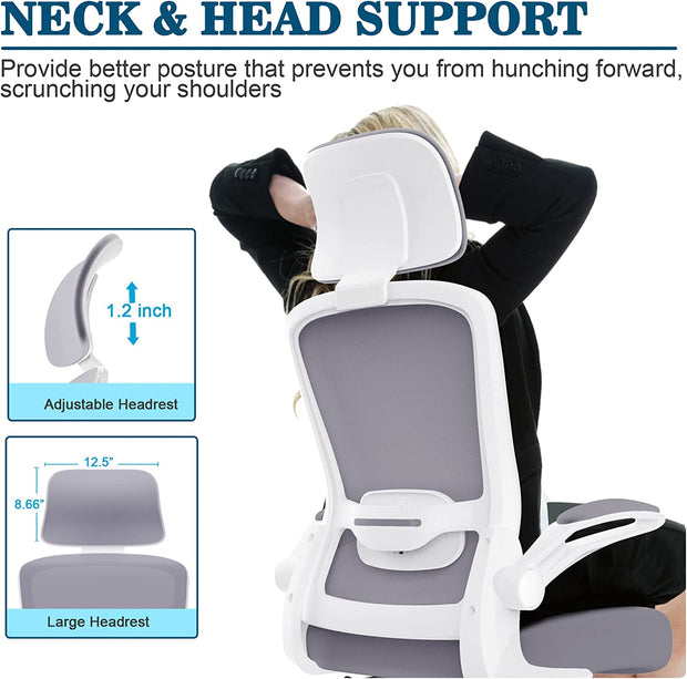 Gaming Chair with High Back Ergonomic Adjustable Lumbar Support and Headrest, Swivel Task Chair with flip-up Armrests