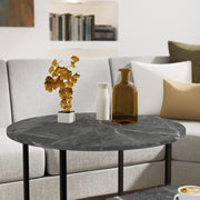 Black Marble Set of 2 Large Round Side End Table and Long Rectangle 2 Tiers Wood Storage Shelf Detachable