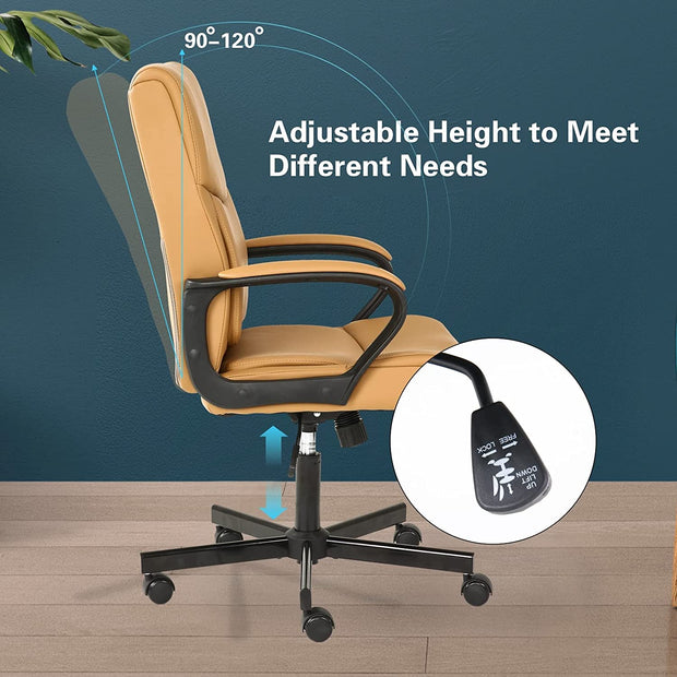 Lumber support with High density foam cushion Adjustable Caramel PU Leather Executive Office Chair, Ergonomic Rolling Swivel Task Computer Chair with Armrest