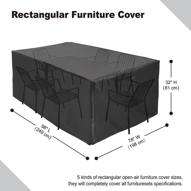 Waterproof, UV Resistant, Upgraded Oxford Outdoor Rectangular Patio Furniture Set Covers 98" L x 78" W x 32" H