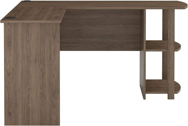 L-Shaped Desk with Bookshelves, Rustic Oak