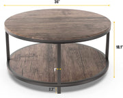 36 inches Round Coffee Table, Rustic Wooden Surface Top & Sturdy Metal Legs