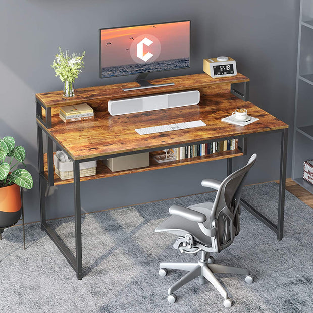 Modern Simple Style Space Saving Design Computer Home Office Desk with 47"Desk Table with Storage Shelf and Bookshelf