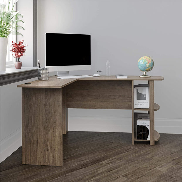 Dakota L-Shaped Desk with Bookshelves, Rustic Oak