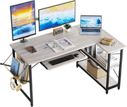 Office Computer Desk with Shelves ,55 Inch Corner Computer Desk Writing Study Table with Keyboard Tray and Storage Bag