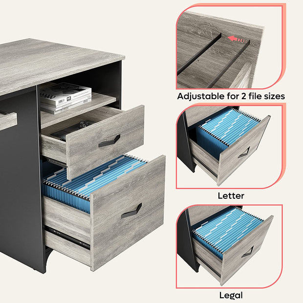 Light Gray Oak Office Desk with Storage Drawers 55 inch with Keyboard Tray