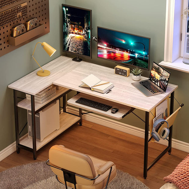 Office Computer Desk with Shelves ,55 Inch Corner Computer Desk Writing Study Table with Keyboard Tray and Storage Bag