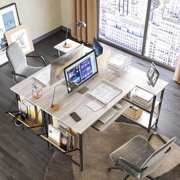 Office Computer Desk with Shelves ,55 Inch Corner Computer Desk Writing Study Table with Keyboard Tray and Storage Bag